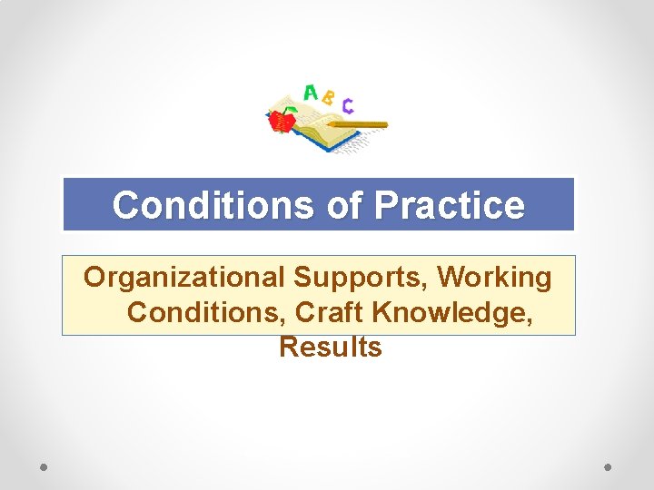 Conditions of Practice Organizational Supports, Working Conditions, Craft Knowledge, Results QSR_Ray Foster/Kate Gibbons_2019 