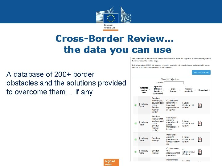 Cross-Border Review… the data you can use A database of 200+ border obstacles and