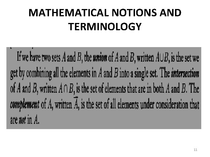 MATHEMATICAL NOTIONS AND TERMINOLOGY 11 