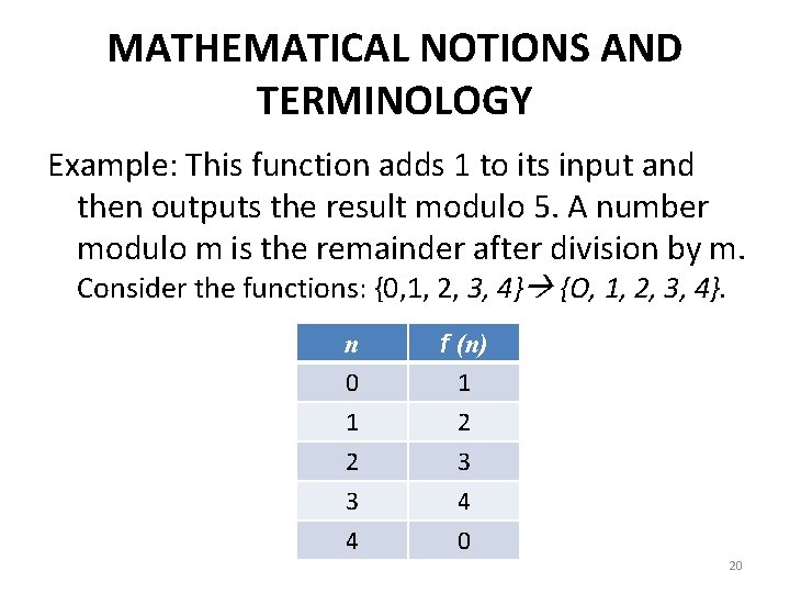 MATHEMATICAL NOTIONS AND TERMINOLOGY Example: This function adds 1 to its input and then