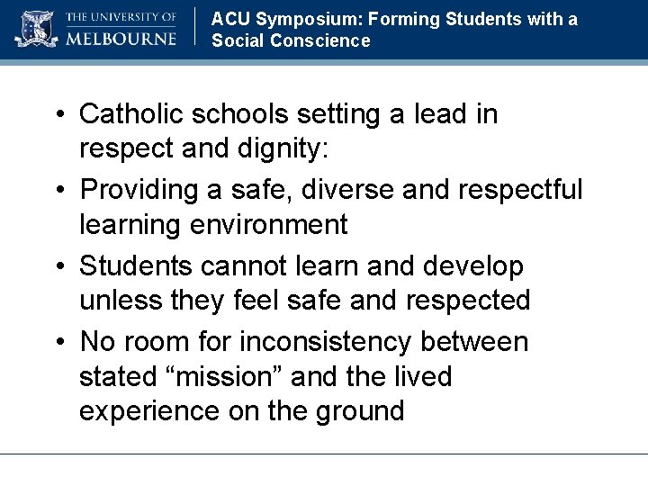 ACU Symposium: Forming Students with a Social Conscience • Catholic schools setting a lead