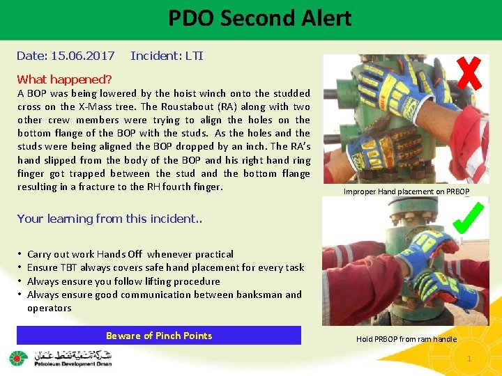 PDO Second Alert Date: 15. 06. 2017 Incident: LTI What happened? A BOP was
