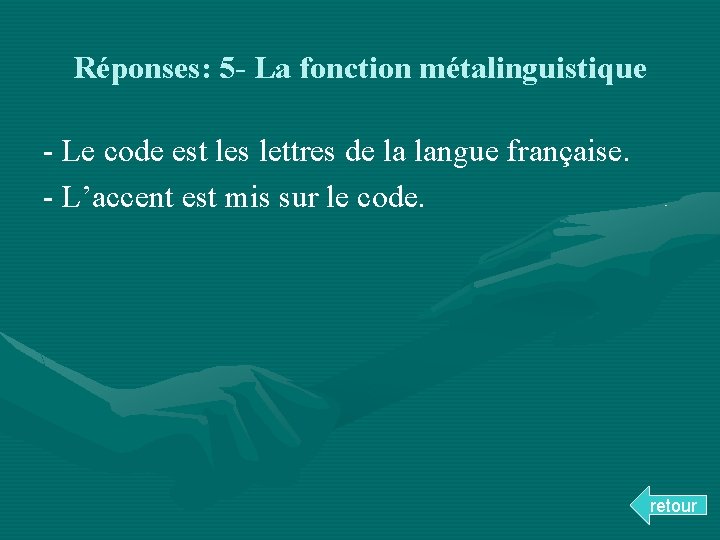 Réponses: 5 - La fonction métalinguistique - Le code est les lettres de la