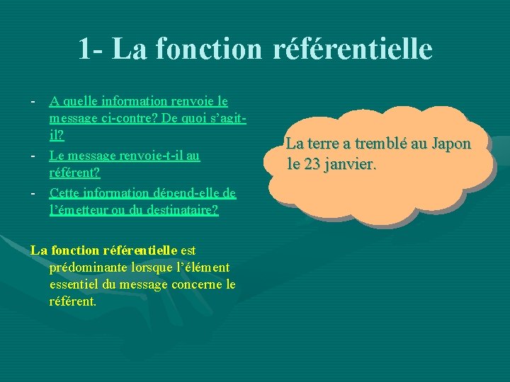 1 - La fonction référentielle - A quelle information renvoie le message ci-contre? De