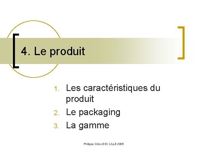 4. Le produit 1. 2. 3. Les caractéristiques du produit Le packaging La gamme