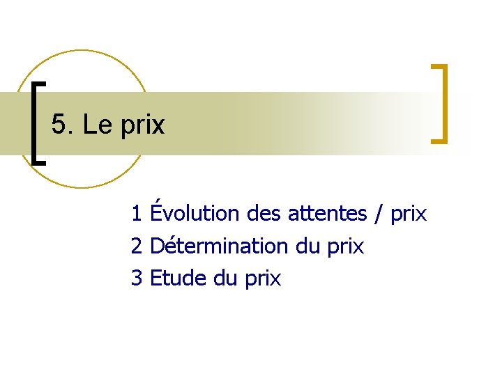 5. Le prix 1 Évolution des attentes / prix 2 Détermination du prix 3