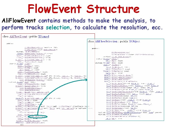 Flow. Event Structure Ali. Flow. Event contains methods to make the analysis, to perform