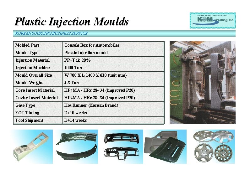 Plastic Injection Moulds KOREAN SOURCING BUSINESS SERVICE Molded Part Console Box for Automobiles Mould