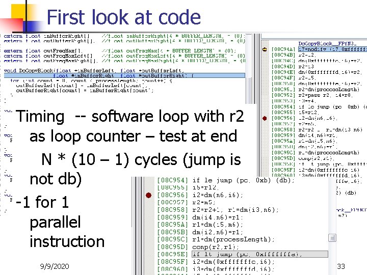 First look at code Timing -- software loop with r 2 as loop counter