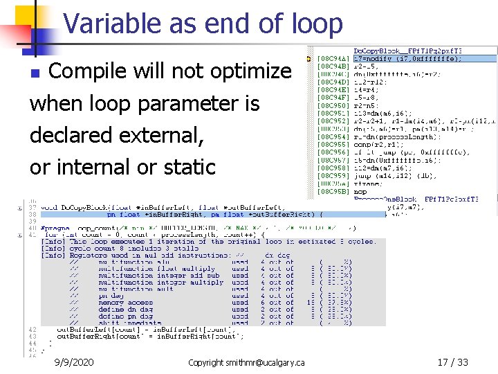 Variable as end of loop Compile will not optimize when loop parameter is declared