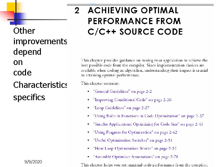 Other improvements depend on code Characteristics specifics 9/9/2020 ENCM 515 – Ultrasound Problem Copyright