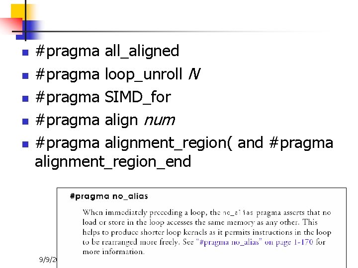 n n n #pragma all_aligned #pragma loop_unroll N #pragma SIMD_for #pragma align num #pragma
