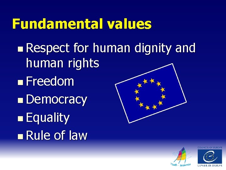 Fundamental values n Respect for human dignity and human rights n Freedom n Democracy