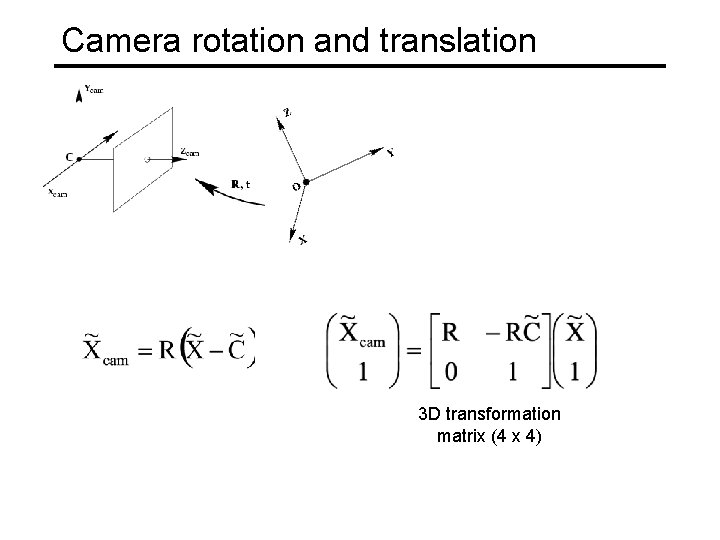 Camera rotation and translation 3 D transformation matrix (4 x 4) 