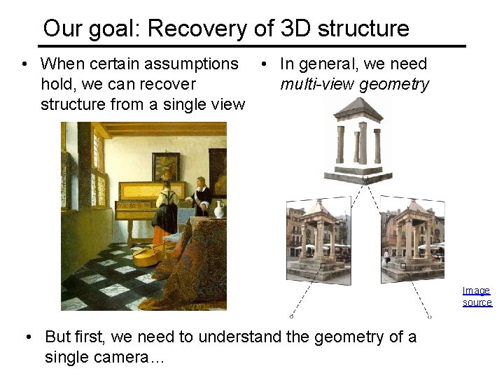 Our goal: Recovery of 3 D structure • When certain assumptions • In general,