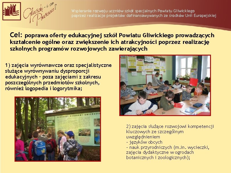 Wspieranie rozwoju uczniów szkół specjalnych Powiatu Gliwickiego poprzez realizacje projektów dofinansowywanych ze środków Unii