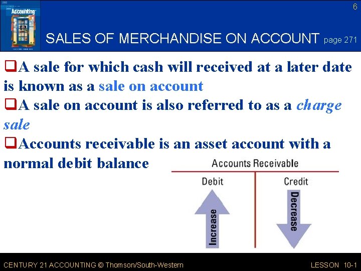 6 SALES OF MERCHANDISE ON ACCOUNT page 271 q. A sale for which cash