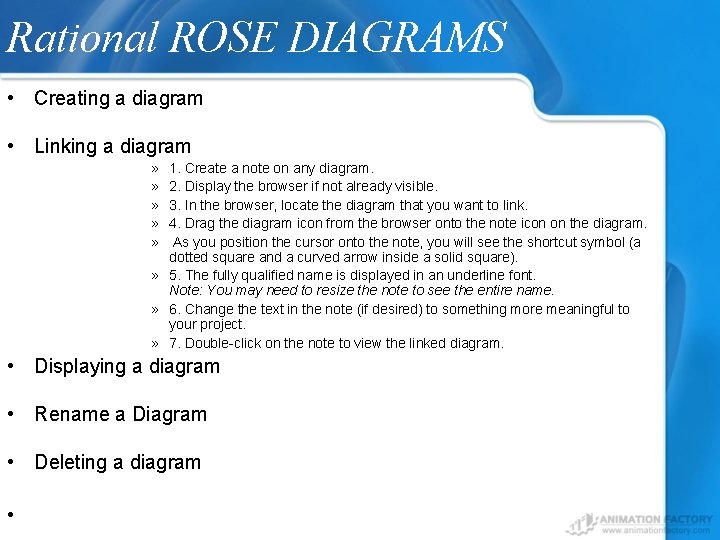 Rational ROSE DIAGRAMS • Creating a diagram • Linking a diagram » » »