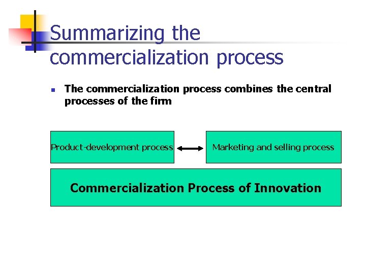 Summarizing the commercialization process n The commercialization process combines the central processes of the