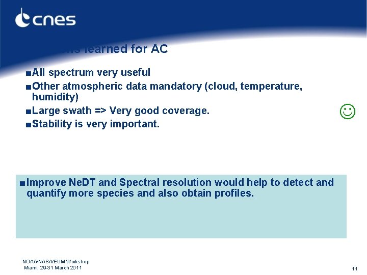 Lessons learned for AC ■ All spectrum very useful ■ Other atmospheric data mandatory