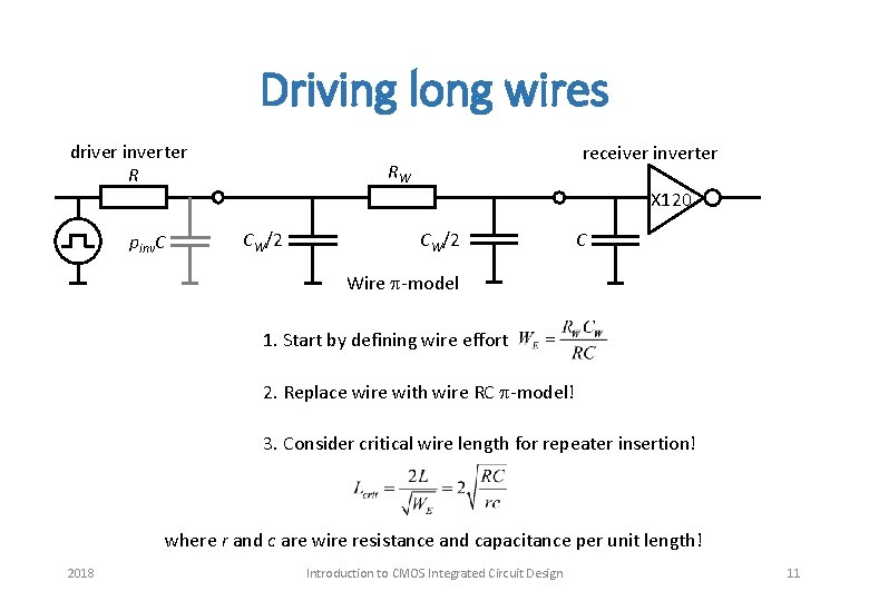 Driving long wires driver inverter R X 120 pinv. C RRw, C W w