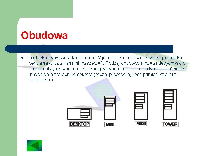 Obudowa l Jest jak gdyby skóra komputera. W jej wnętrzu umieszczana jest jednostka centralna