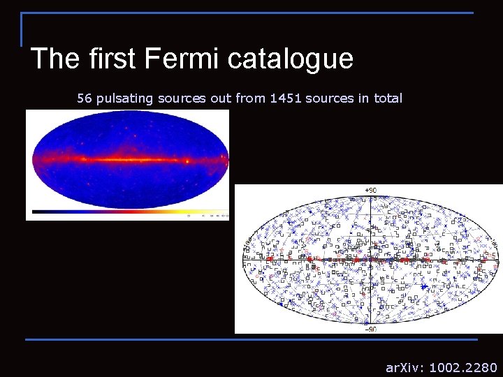 The first Fermi catalogue 56 pulsating sources out from 1451 sources in total ar.