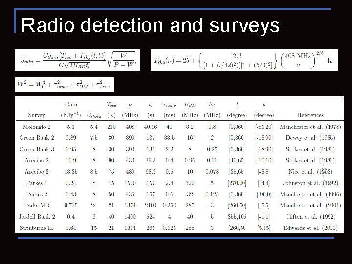 Radio detection and surveys 