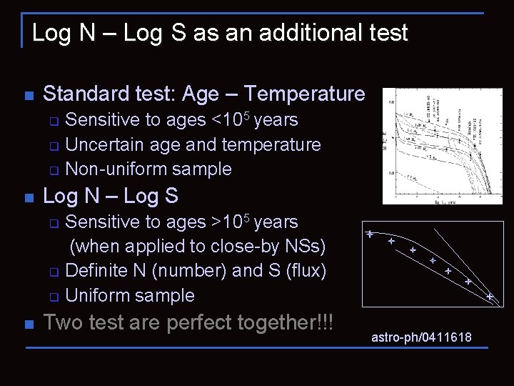 Log N – Log S as an additional test n Standard test: Age –