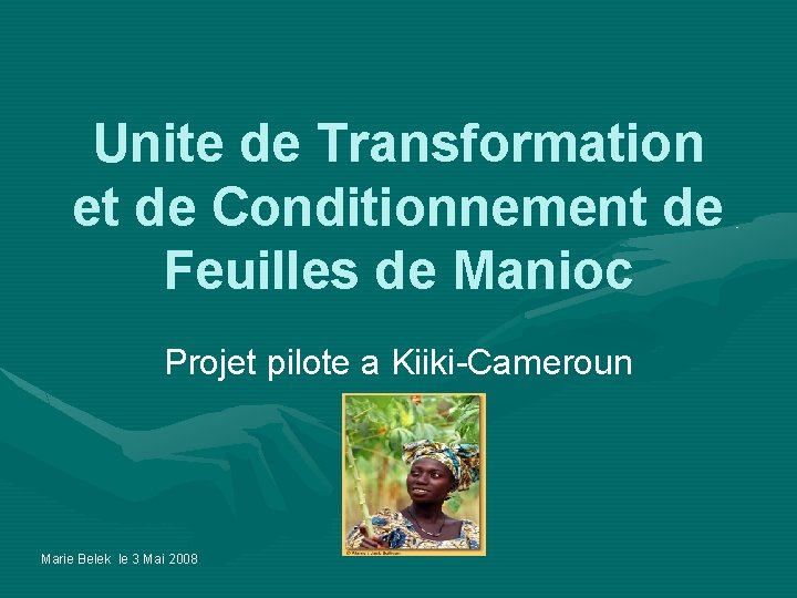 Unite de Transformation et de Conditionnement de Feuilles de Manioc Projet pilote a Kiiki-Cameroun