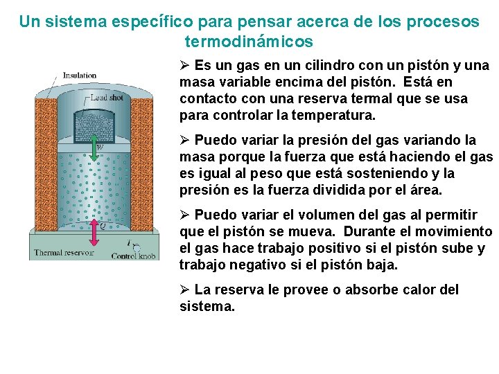 Un sistema específico para pensar acerca de los procesos termodinámicos Ø Es un gas
