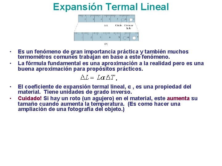 Expansión Termal Lineal • • Es un fenómeno de gran importancia práctica y también