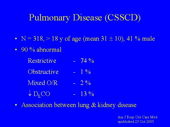 Pulmonary Disease (CSSCD) • N = 318, > 18 y of age (mean 31