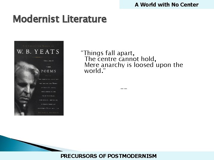 A World with No Center Modernist Literature “Things fall apart, The centre cannot hold,