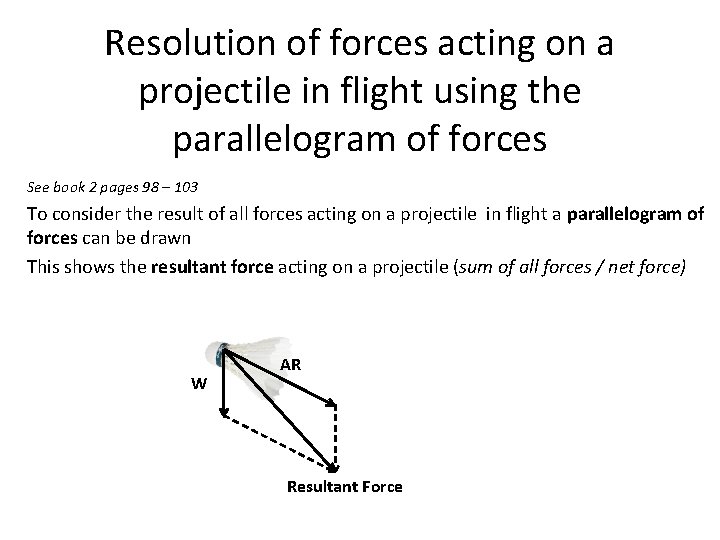 Resolution of forces acting on a projectile in flight using the parallelogram of forces