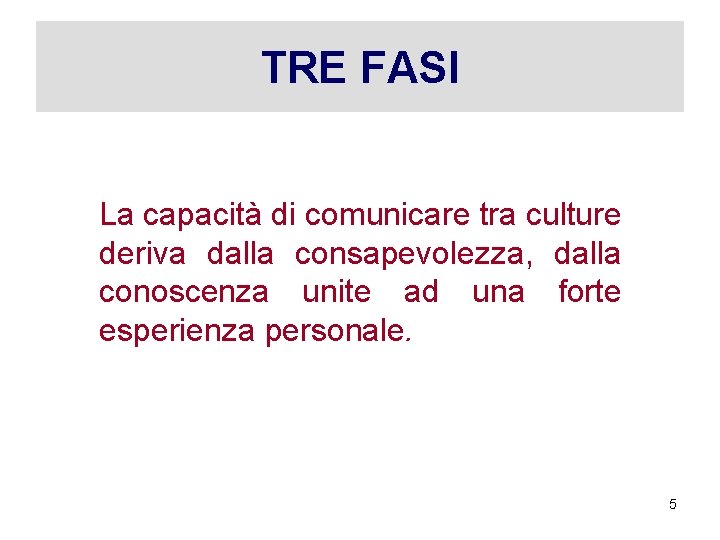 TRE FASI La capacità di comunicare tra culture deriva dalla consapevolezza, dalla conoscenza unite