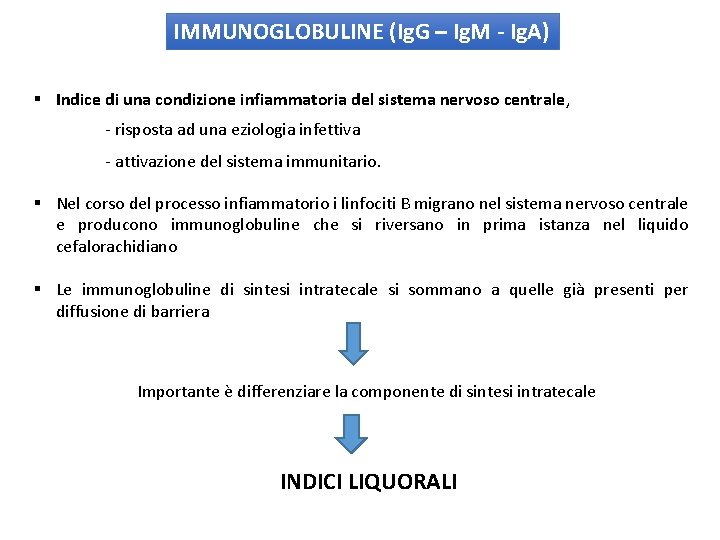 IMMUNOGLOBULINE (Ig. G – Ig. M - Ig. A) § Indice di una condizione