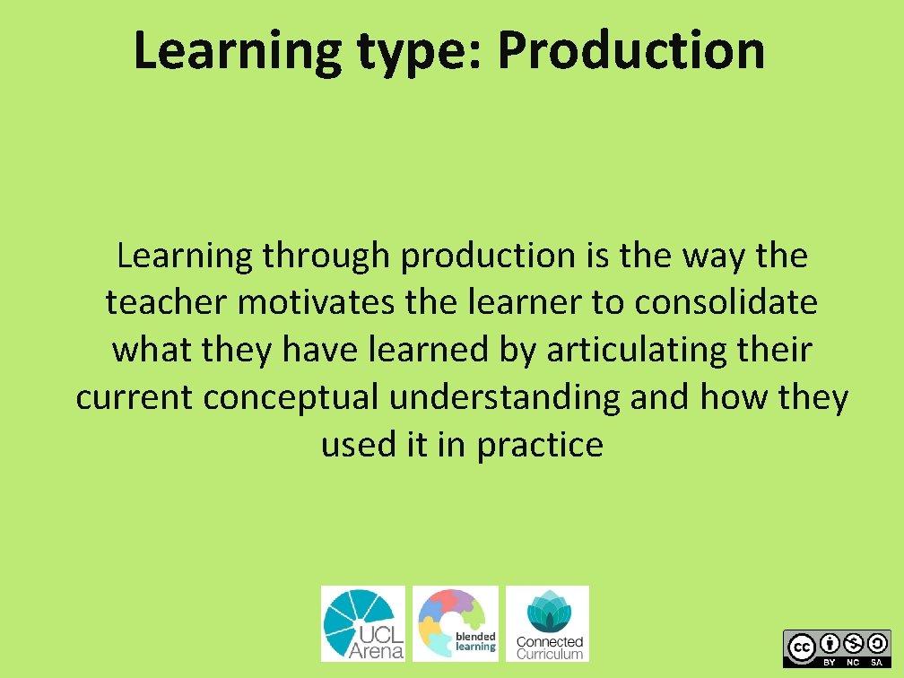 Learning type: Production Learning through production is the way the teacher motivates the learner