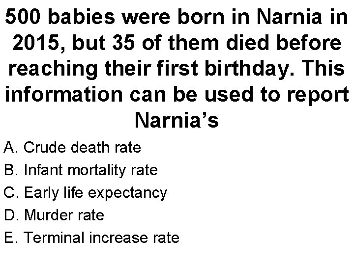 500 babies were born in Narnia in 2015, but 35 of them died before