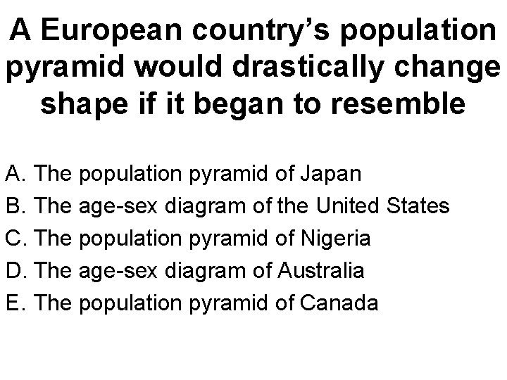 A European country’s population pyramid would drastically change shape if it began to resemble