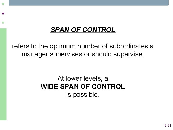 * * * SPAN OF CONTROL refers to the optimum number of subordinates a * * * SPAN OF CONTROL refers to the optimum number of subordinates a