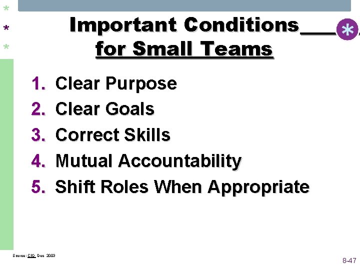 * * * Important Conditions for Small Teams 1. 2. 3. 4. 5. Clear * * * Important Conditions for Small Teams 1. 2. 3. 4. 5. Clear