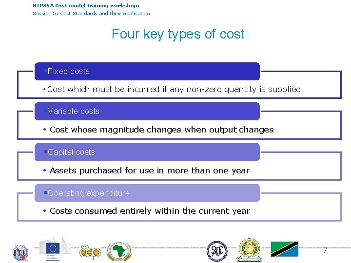 HIPSSA Cost model training workshop: Session 5: Cost Standards and their Application Four key