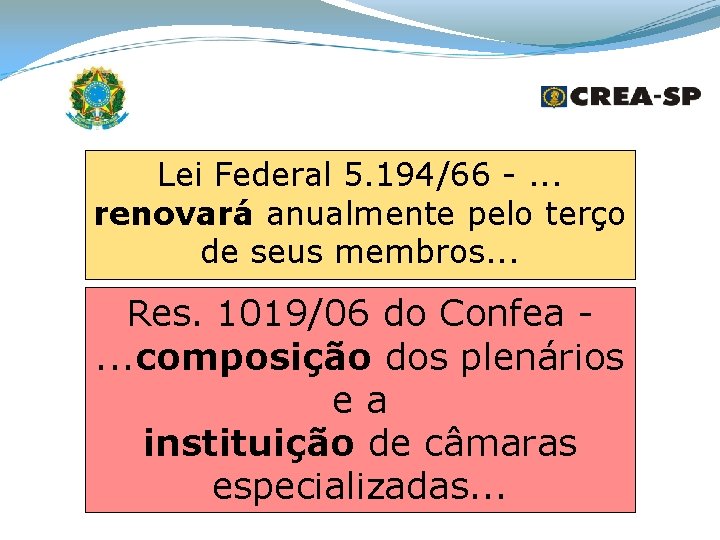 Lei Federal 5. 194/66 -. . . renovará anualmente pelo terço de seus membros.