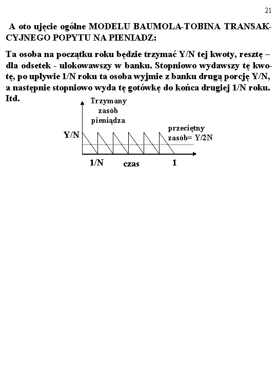 21 A oto ujęcie ogólne MODELU BAUMOLA-TOBINA TRANSAKCYJNEGO POPYTU NA PIENIADZ: Ta osoba na
