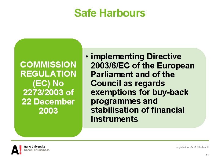 Safe Harbours COMMISSION REGULATION (EC) No 2273/2003 of 22 December 2003 • implementing Directive