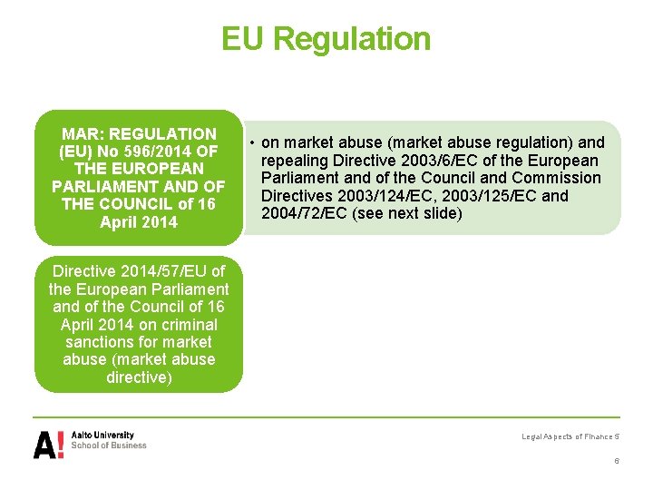 EU Regulation MAR: REGULATION (EU) No 596/2014 OF THE EUROPEAN PARLIAMENT AND OF THE