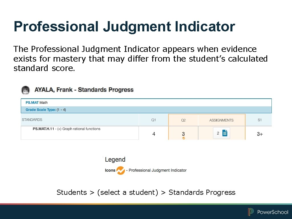 Professional Judgment Indicator The Professional Judgment Indicator appears when evidence exists for mastery that