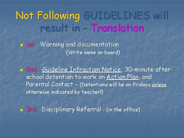 Not Following GUIDELINES will result in - Translation n 1 st Warning and documentation