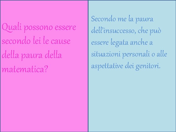 Quali possono essere secondo lei le cause della paura della matematica? Secondo me la